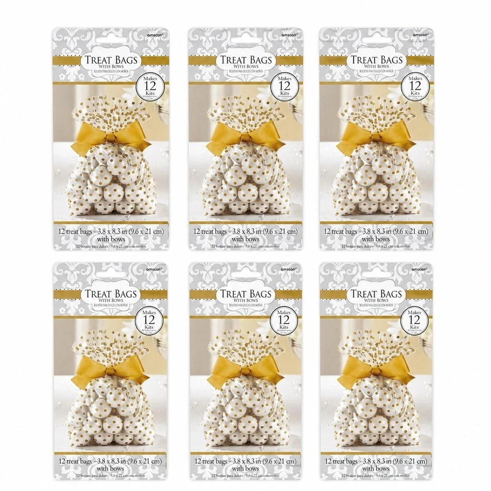 Treat Bags 6 Packs Gold Polka Dot with Bows 72ct Wedding Party Favor Kits Amscan